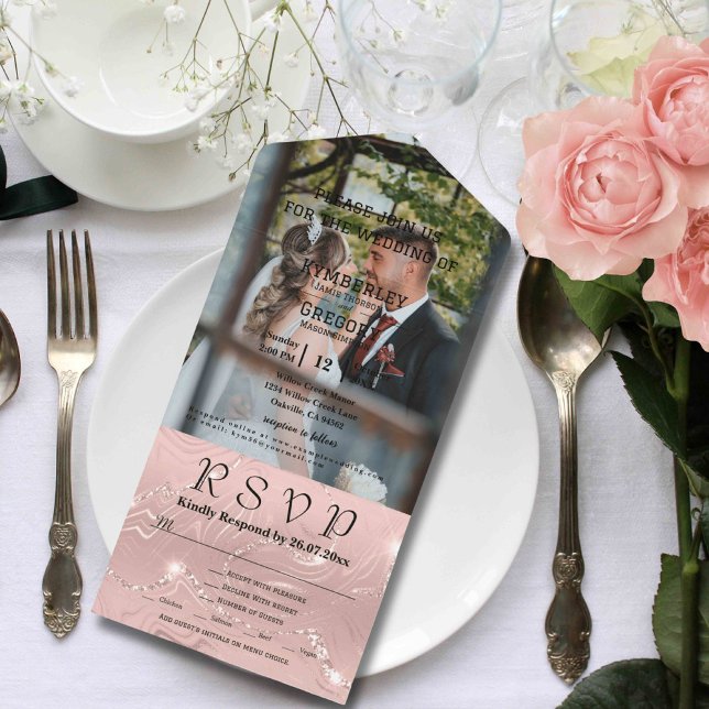 Invitación Todo En Uno Glitzy Sparkly Rubor Foto de plata rosa (Subido por el creador)