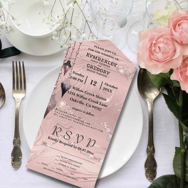 Invitación Todo En Uno Glitzy Sparkly Rubor Navidades rosados de plata (Subido por el creador)