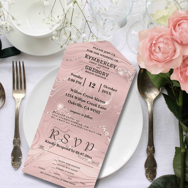 Invitación Todo En Uno Glitzy Sparkly Rubor Pink Silver Email (Subido por el creador)