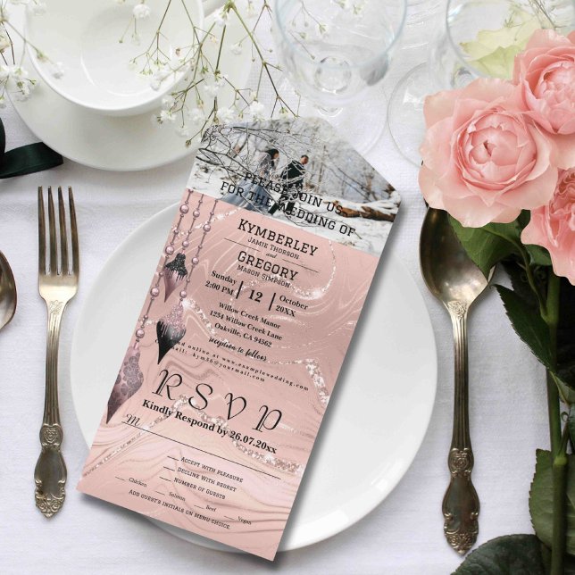 Invitación Todo En Uno Glitzy Sparkly Silver foto de Navidades rosados (Subido por el creador)