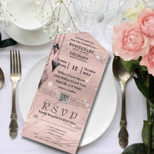 Invitación Todo En Uno Glitzy Sparkly Silver Navidades rosados Código QR