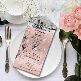 Invitación Todo En Uno Glitzy Sparkly Silver Navidades rosados Foto Códig