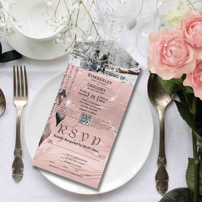 Invitación Todo En Uno Glitzy Sparkly Silver Navidades rosados Foto Códig (Subido por el creador)