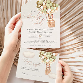 Invitación Todo En Uno Globos de Oso Verde Baby Shower