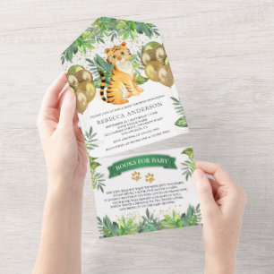 Invitación Todo En Uno Globos de Safari en la Jungla Cachorro de Tigre Ad
