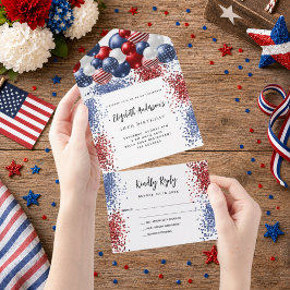 Invitación Todo En Uno Globos rojos blancos y azules patrióticos cumpleañ