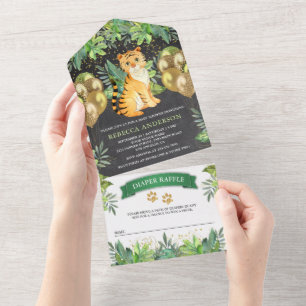 Invitación Todo En Uno Globos Safari Pizarra Tigre Cachorro Shower de Beb