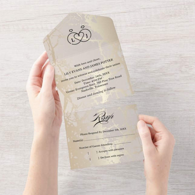 Invitación Todo En Uno Gold Elegant Luxury Marble Abstract Wedding (desgarro)