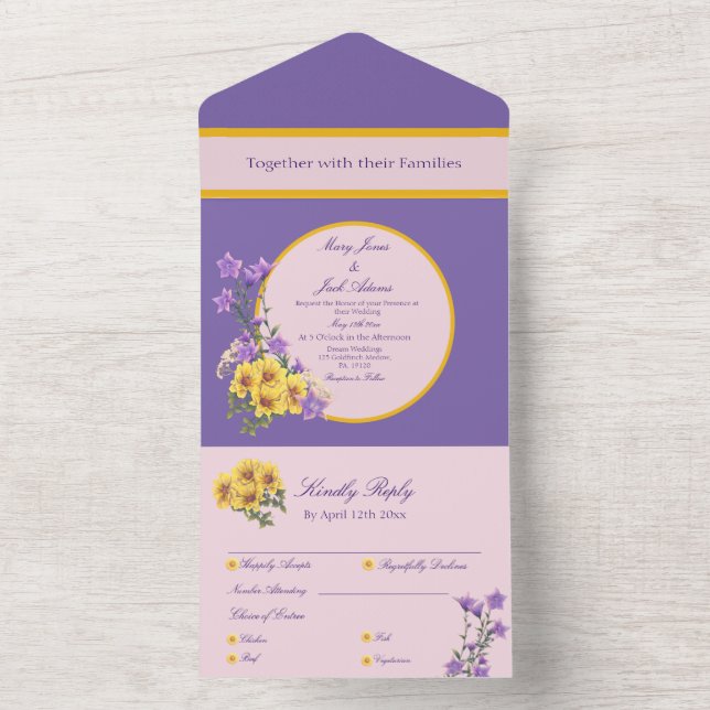 Invitación Todo En Uno Goldfinch Spring Garden Wedding Light Pink (Interior)