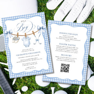 Invitación Todo en uno Golf Azul Tendal de Ropa Baby Shower