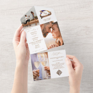 Invitación Todo En Uno Gondola Monograma 3 Foto Boda de código QR