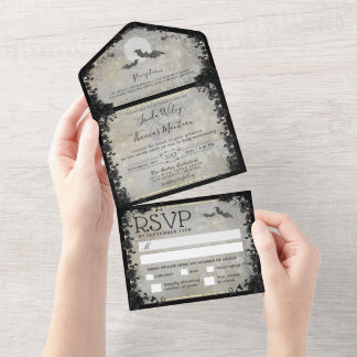 Invitación Todo En Uno Gótico Bats Elegante MENÚ Halloween "Junto con"