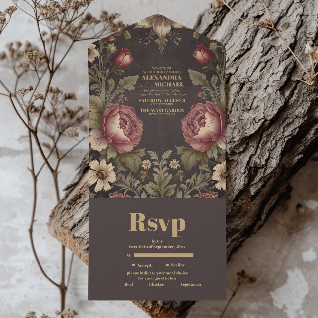 Invitación Todo En Uno Gótico Floral Victoriano Boda (Subido por el creador)