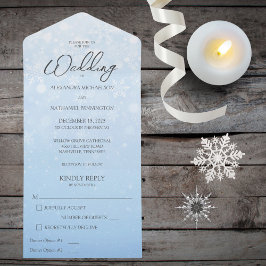 Invitación Todo En Uno Gradiente azul con copos de nieve blancos