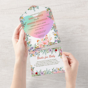 Invitación Todo En Uno Gradiente cordial acuarela florida ducha de bebé