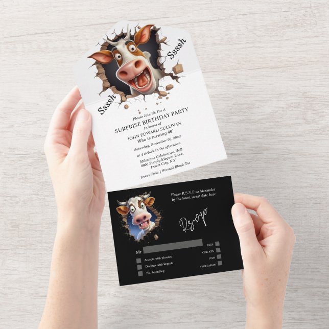 Invitación Todo En Uno Graduación de retiro de fiesta de sorpresa de vaca (desgarro)