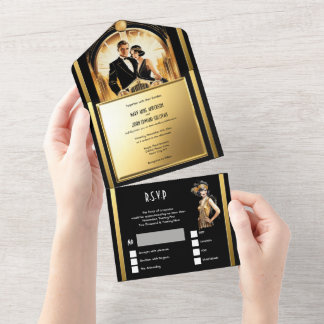 Invitación Todo En Uno Gran boda de gatsby de 20 años de novio de la novi