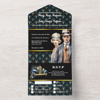 Invitación Todo En Uno Gran boda del Gatsby art deco de 1920