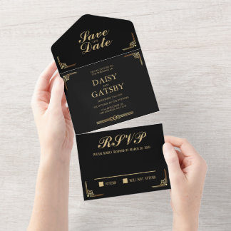 Invitación Todo En Uno Gran Gatsby Guardar la fecha RSVP