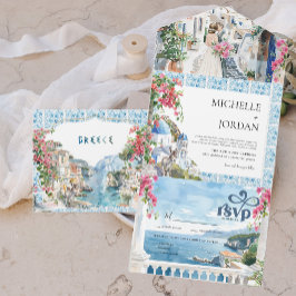 Invitación Todo En Uno Grecia | Boda Mediterránea Ilustrada