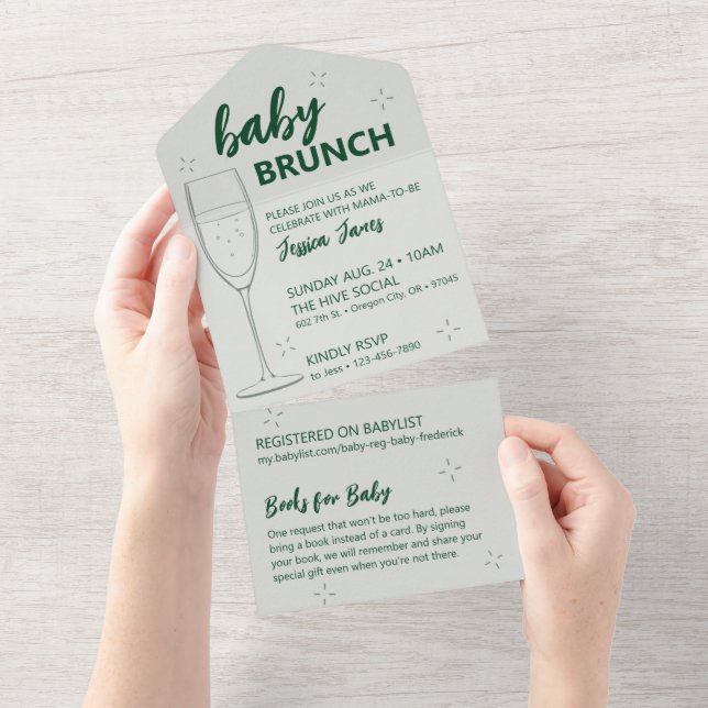 Invitación Todo En Uno Green Baby Brunch Invitation - Tear Off for Books (desgarro)