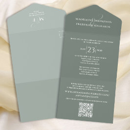 Invitación Todo En Uno Green Elegant Wedant Qr Code RSVP