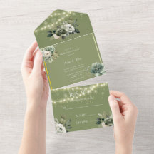 Green White Peony Lights Boda