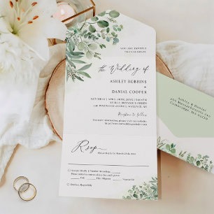 Invitación Todo En Uno Greenery Eucalyptus Leaves Boda (no se necesita EN