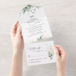 Invitación Todo En Uno Greenery, Eucalyptus Leaves, Boho, Birthday