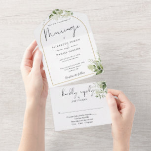 Invitación Todo En Uno Greenery Floral Gold Arch Marriage Boda