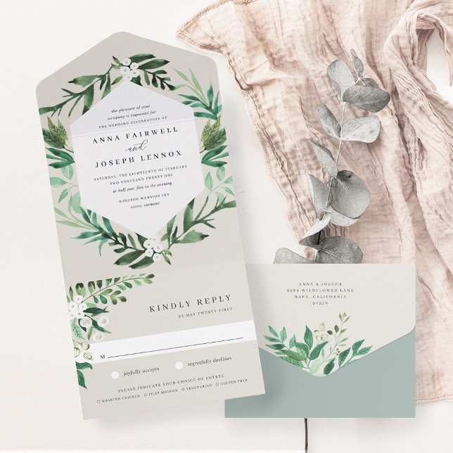 Invitación Todo En Uno Greenhouse | Elegante Boda botánico acuarela (Subido por el creador)