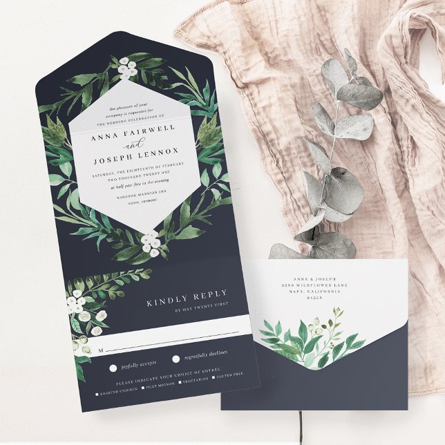 Invitación Todo En Uno Greenhouse | Elegante Boda botánico acuarela (Subido por el creador)