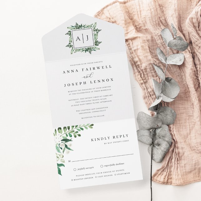Invitación Todo En Uno Greenhouse | Elegante Boda botánico acuarela (Subido por el creador)