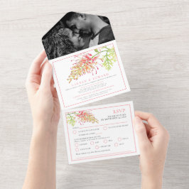 Invitación Todo En Uno Grevillea acuarela bodas florales opciones RSVP