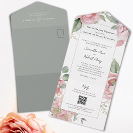 Invitación Todo En Uno Gris Boda de acuarela rosa de Rubor