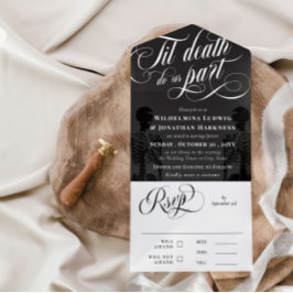 Invitación Todo En Uno Gris oscuro hasta la muerte nos hace Boda de Gótic