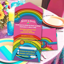 Groovy Rainbow Retro 70 Boda colorido Funky