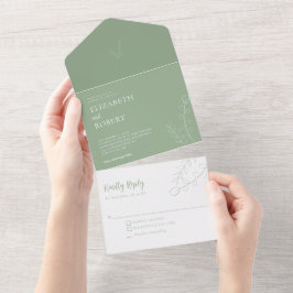 Invitación Todo En Uno Guión Boda de salvia floral Elegante Minimal Simpl