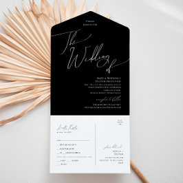 Invitación Todo En Uno Guión caprichoso | Boda negro de sellado y envío