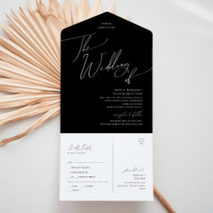 Invitación Todo En Uno Guión caprichoso   Boda negro de sellado y envío