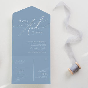 Invitación Todo En Uno Guión caprichoso   Sello azul turbio y envío