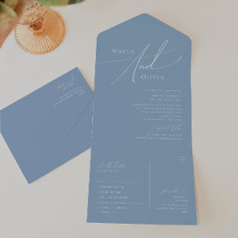 Invitación Todo En Uno Guión caprichoso | Sello azul turbio y envío