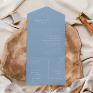 Invitación Todo En Uno Guión caprichoso   Sello azul turbio y envío