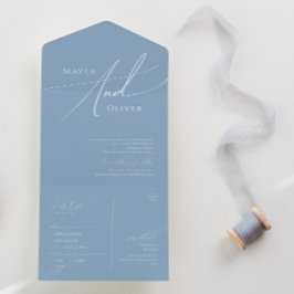 Invitación Todo En Uno Guión caprichoso | Sello azul turbio y envío