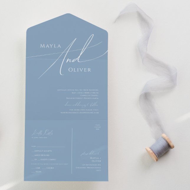 Invitación Todo En Uno Guión caprichoso | Sello azul turbio y envío (Subido por el creador)