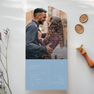 Invitación Todo En Uno Guión caprichoso   Sello fotográfico azul turbio y