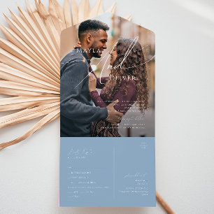 Invitación Todo En Uno Guión caprichoso Sello fotográfico azul y envío