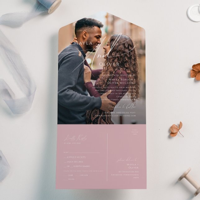 Invitación Todo En Uno Guión caprichoso | Sello fotográfico Rosa y envío (Subido por el creador)