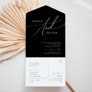 Invitación Todo En Uno Guión caprichoso   Sello negro y envío