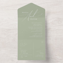 Invitación Todo En Uno Guión caprichoso | Sello verde salado y envío